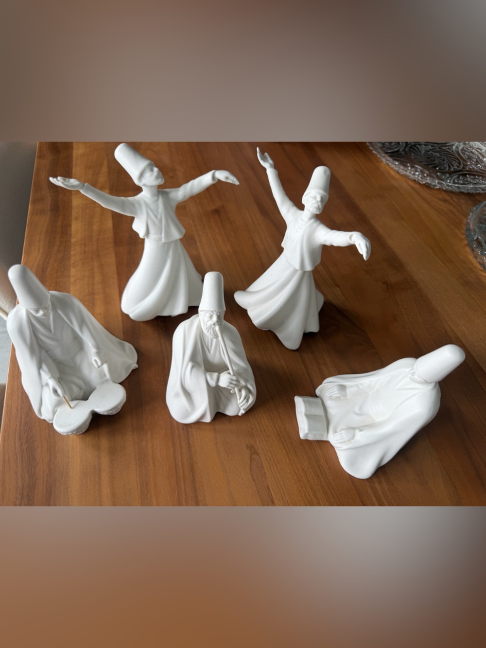 Yikdiz Pasabache White Ceramic Whirling Dervish Figurine - 5 Pieces. Authentic.